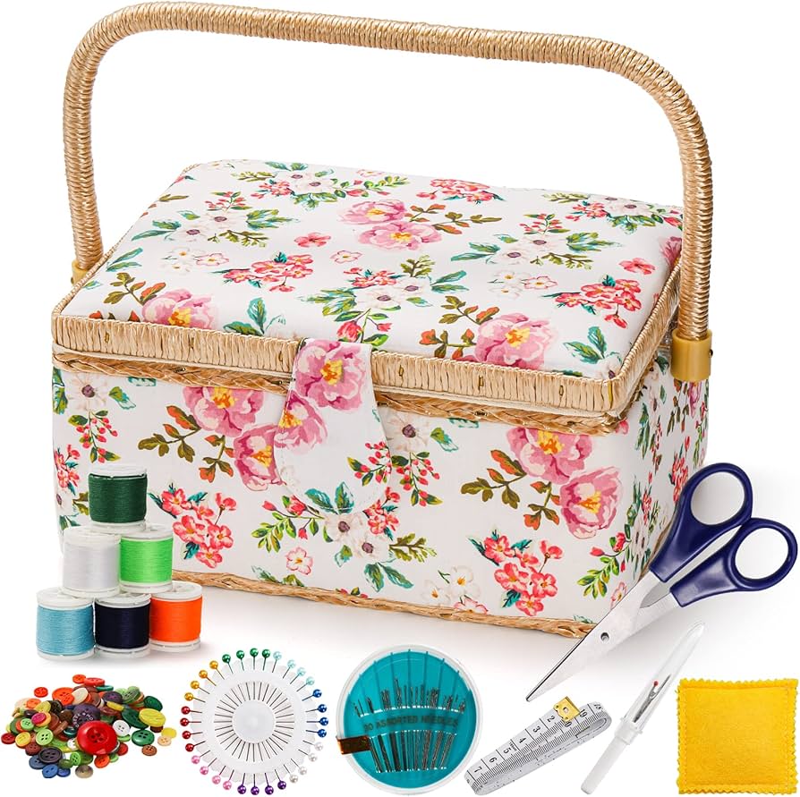 Amazon.com: ZOOFOX Sewing Basket with Accessories, Wooden Sewing