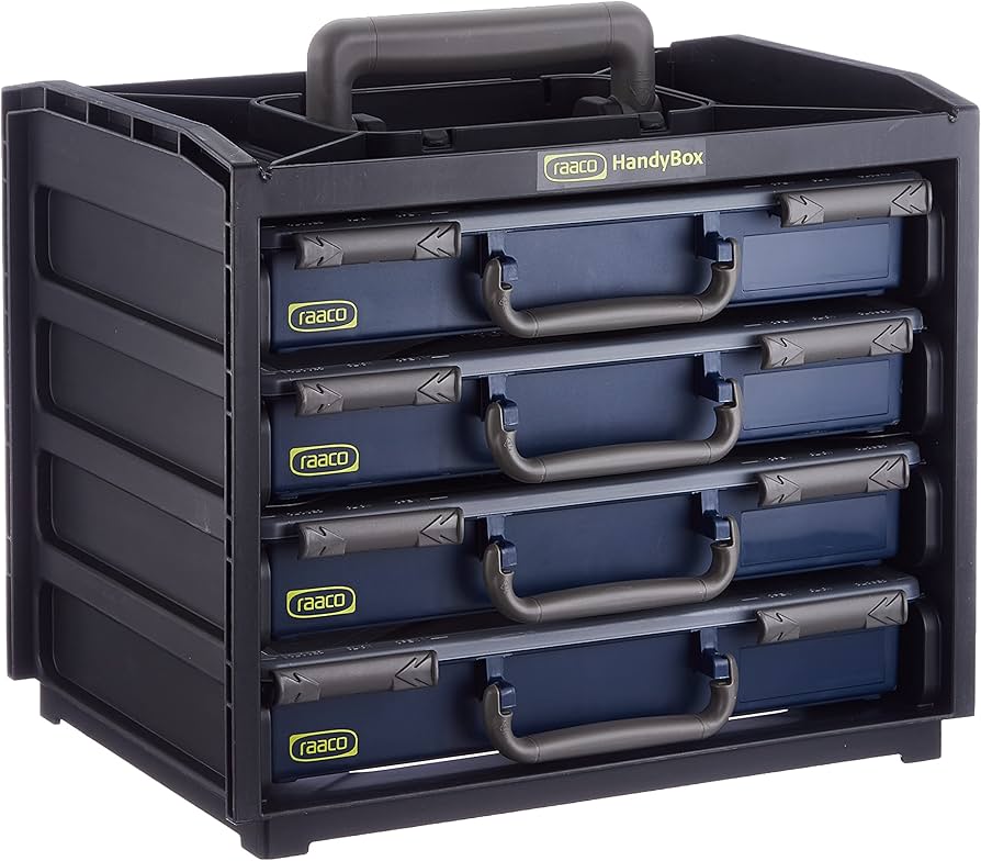 Raaco 136242 Portable Handy Box + 4 A4 Assorters, Black/Blue