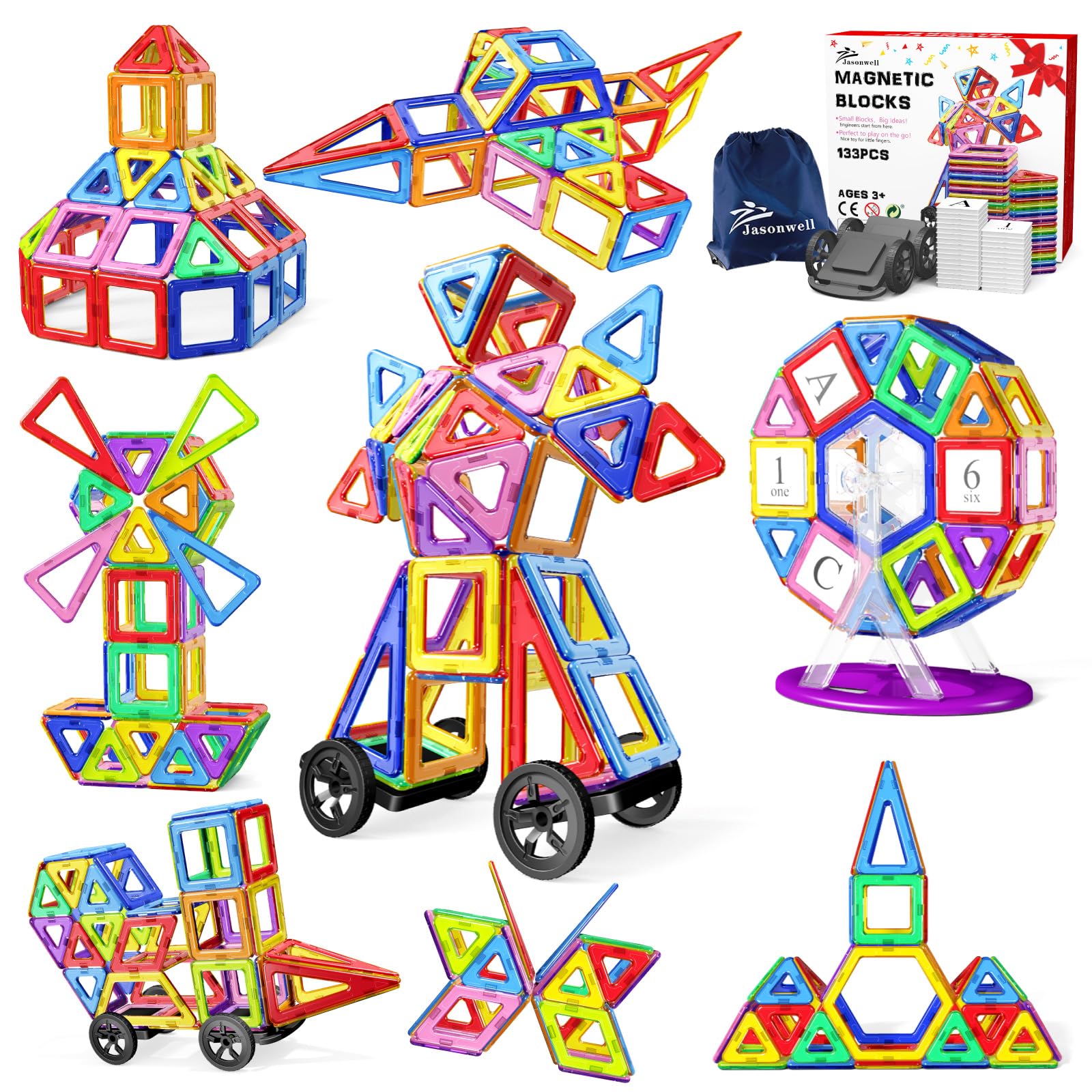 Amazon.co.jp: Jasonwell 133pcs マグネットブロック 磁気おもちゃ