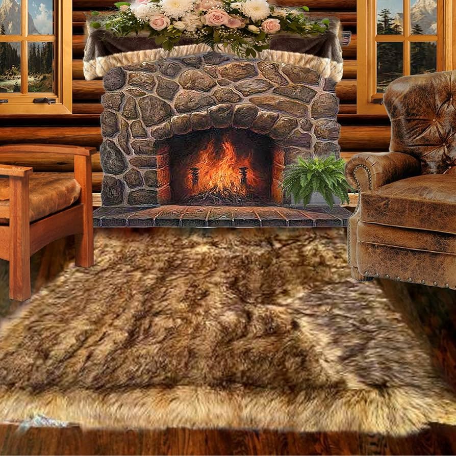 Amazon | 50インチ x 60インチ フェイクファー ラグ ブラウン オオカミ