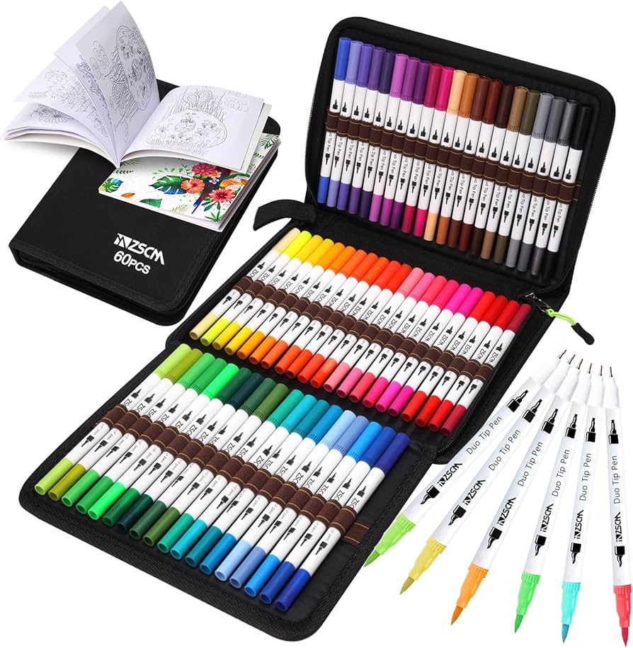 Amazon.com: ZSCM Art Duo Tip Brush Markers Set, 60 Colors Fine