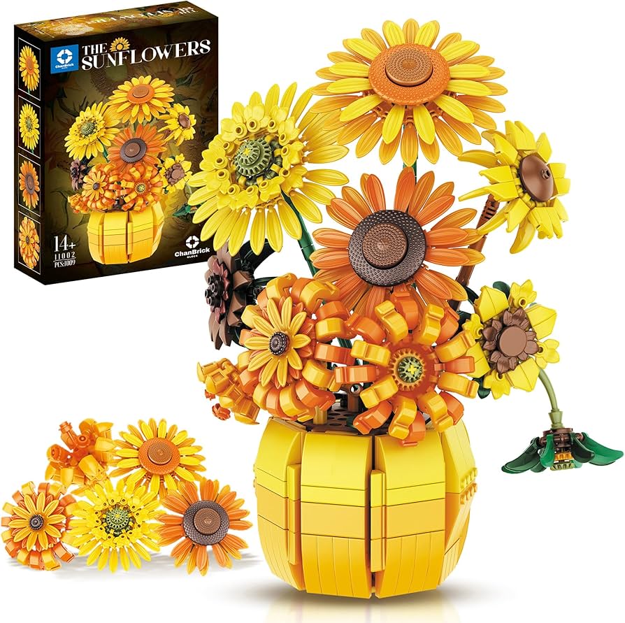 Amazon.com: chanbrick Sunflower Building Set Flowers with Vase
