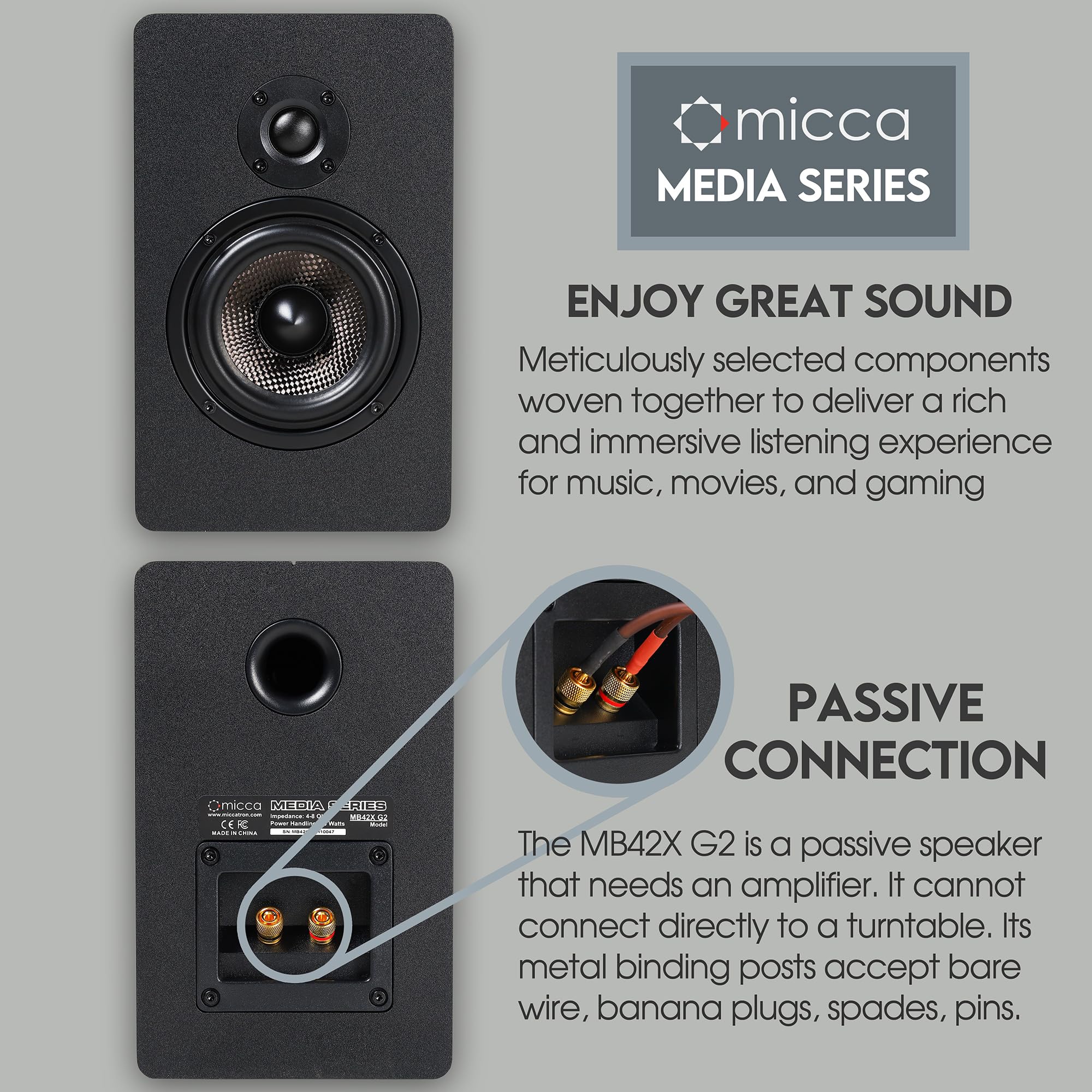 Amazon.com: Micca MB42X G2 Passive Bookshelf Speakers for Home