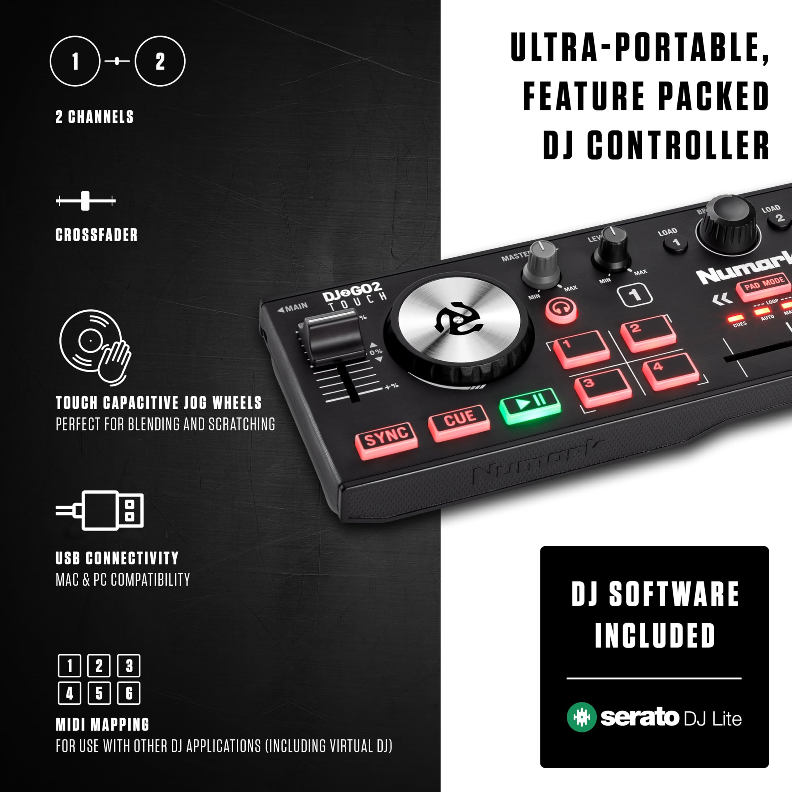 Amazon.com: Numark DJ2GO2 Touch Compact DJ Controller with 2 Decks