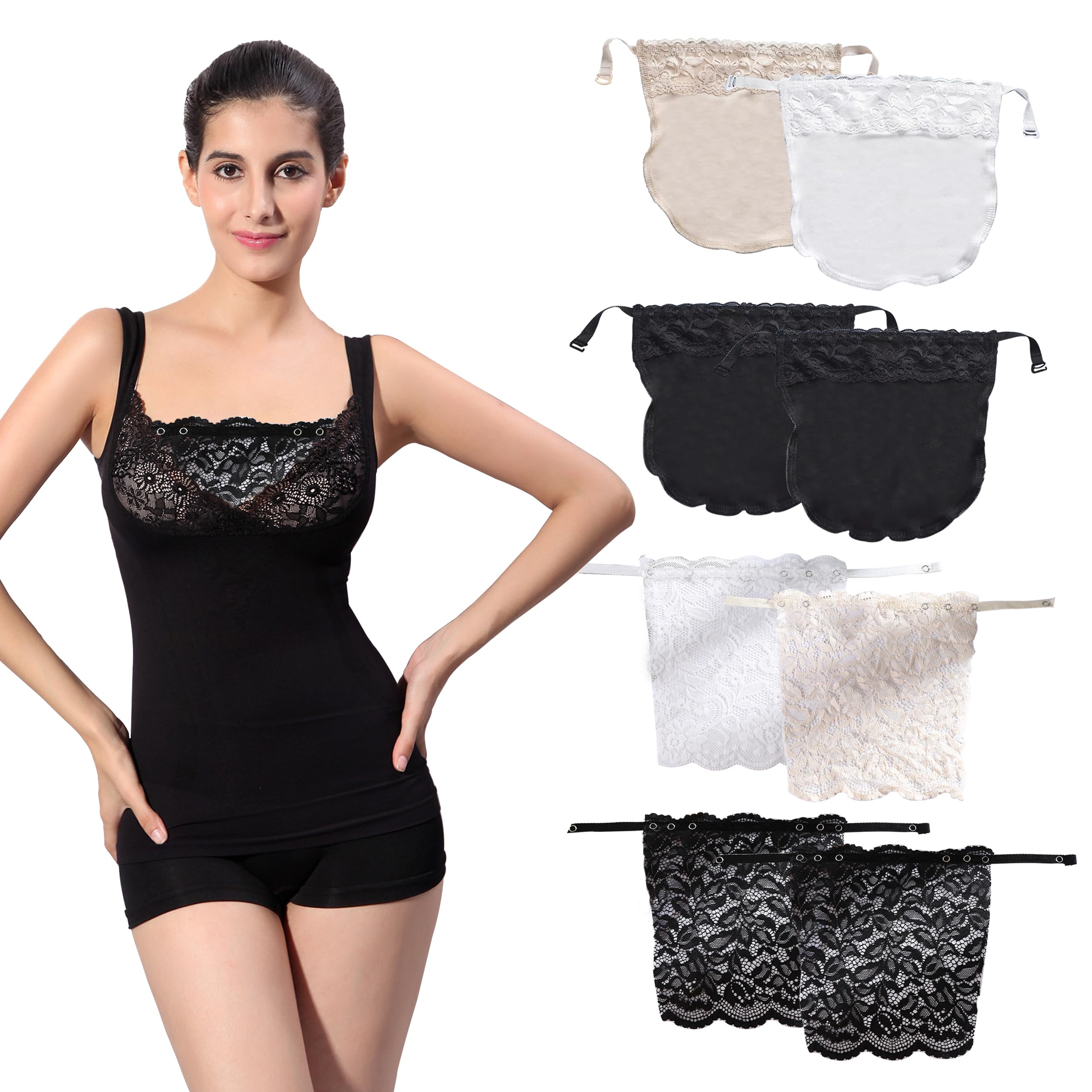 8 Pcs Lady Lace Clip-on Mock Camisole, Invisible Bra Insert