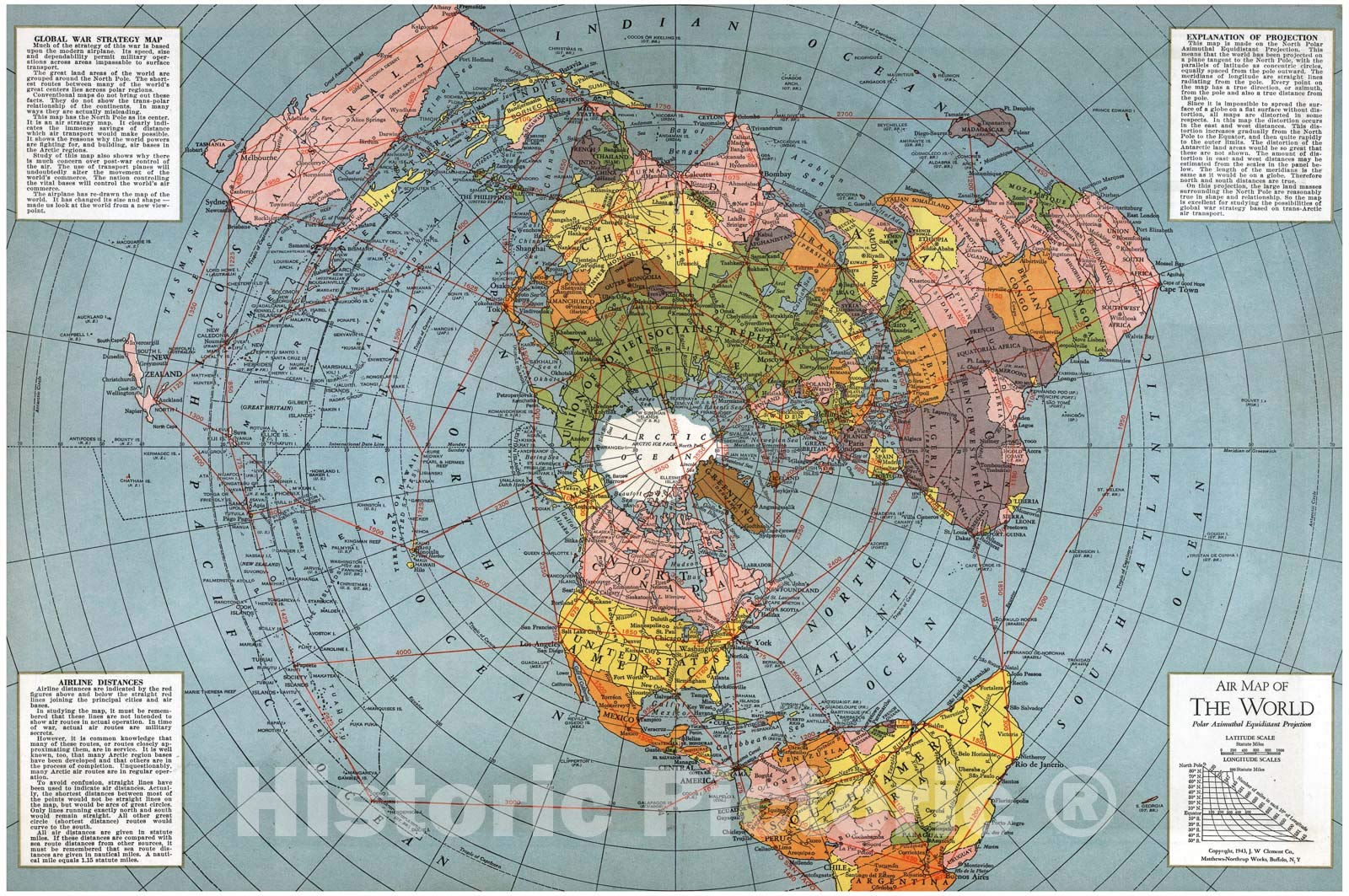 Amazon.com: Historic Map - World Atlas - 1943 Map of The World