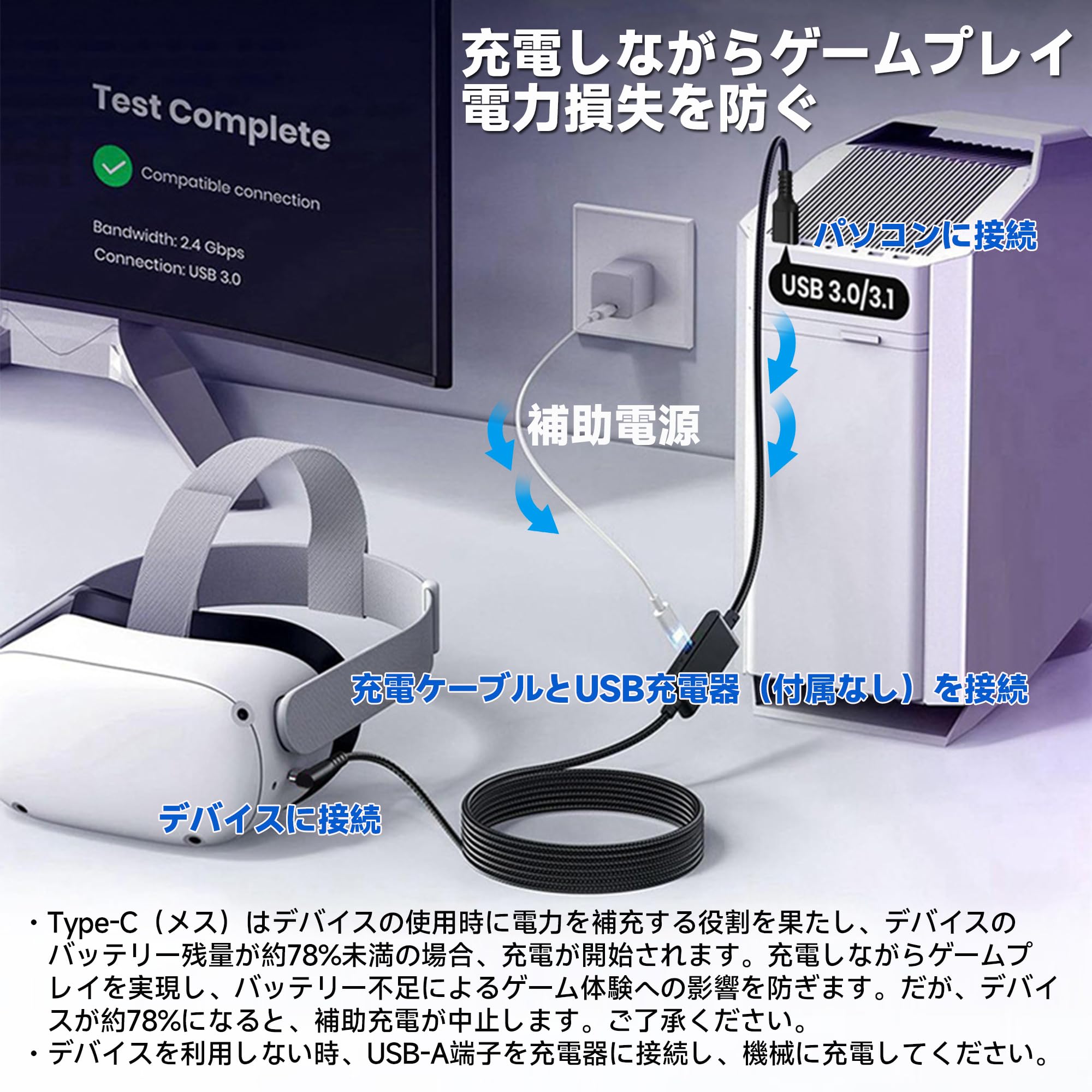 Amazon.co.jp: 2in1 リンクケーブル ケーブル for Meta Quest 3 Quest