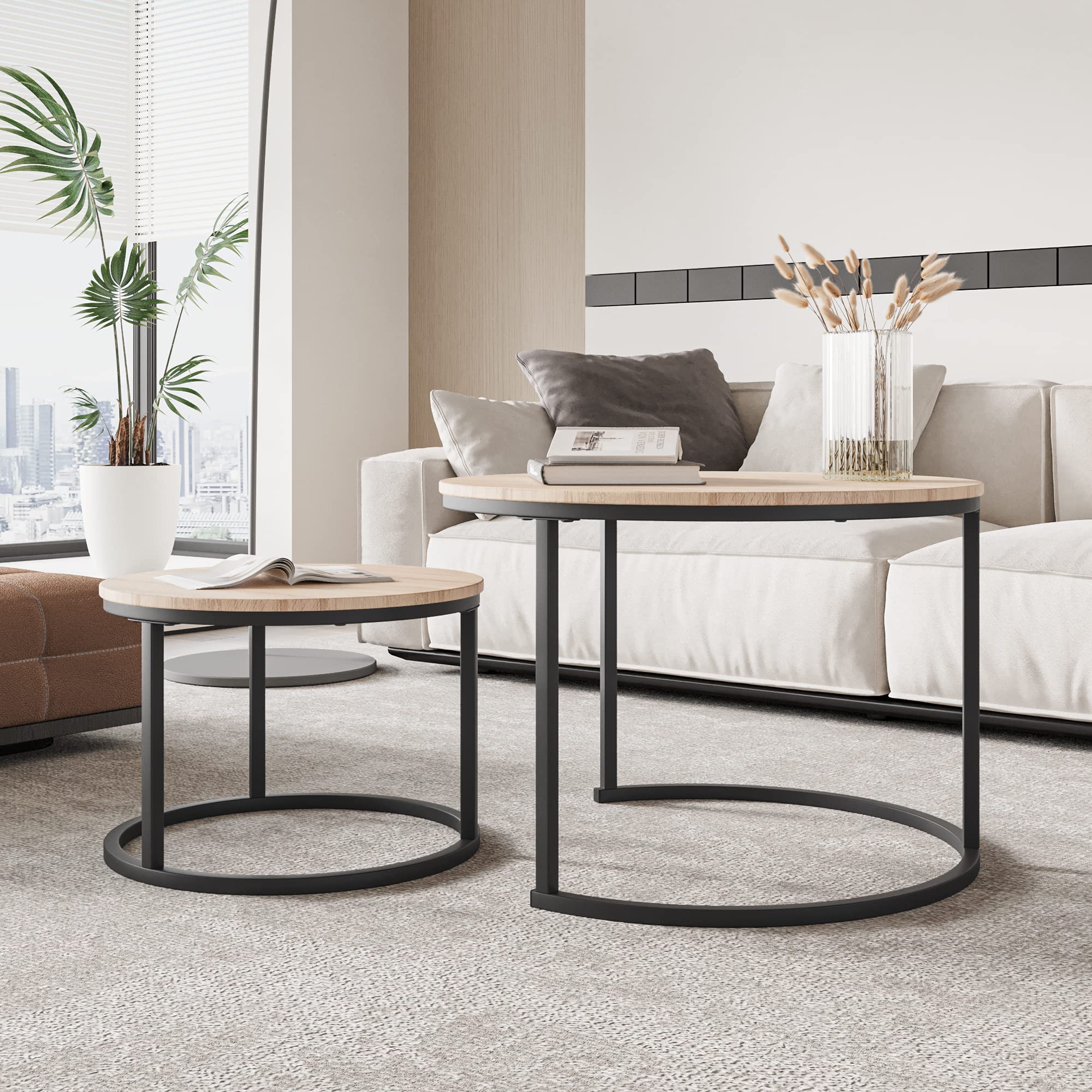 Amazon｜FOUBAM ラウンドコーヒーテーブル リビングルーム家具用 木製