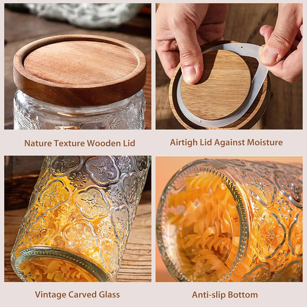Amazon｜24オンス/2個 ガラスストレージジャー 密閉竹木製蓋付き