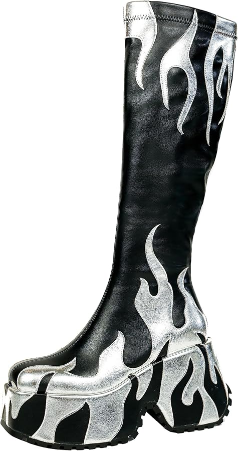 Amazon.com | HiColor women's side zipper high heeled silver Flames