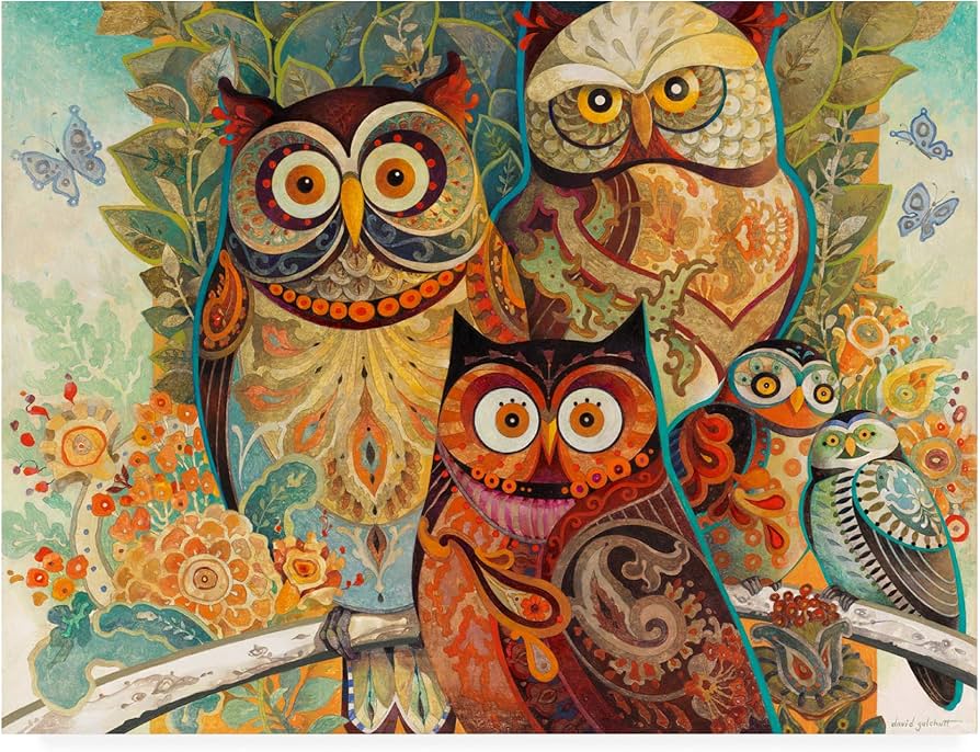 Amazon.com: Trademark Fine Art Owls On Floral Branch by David