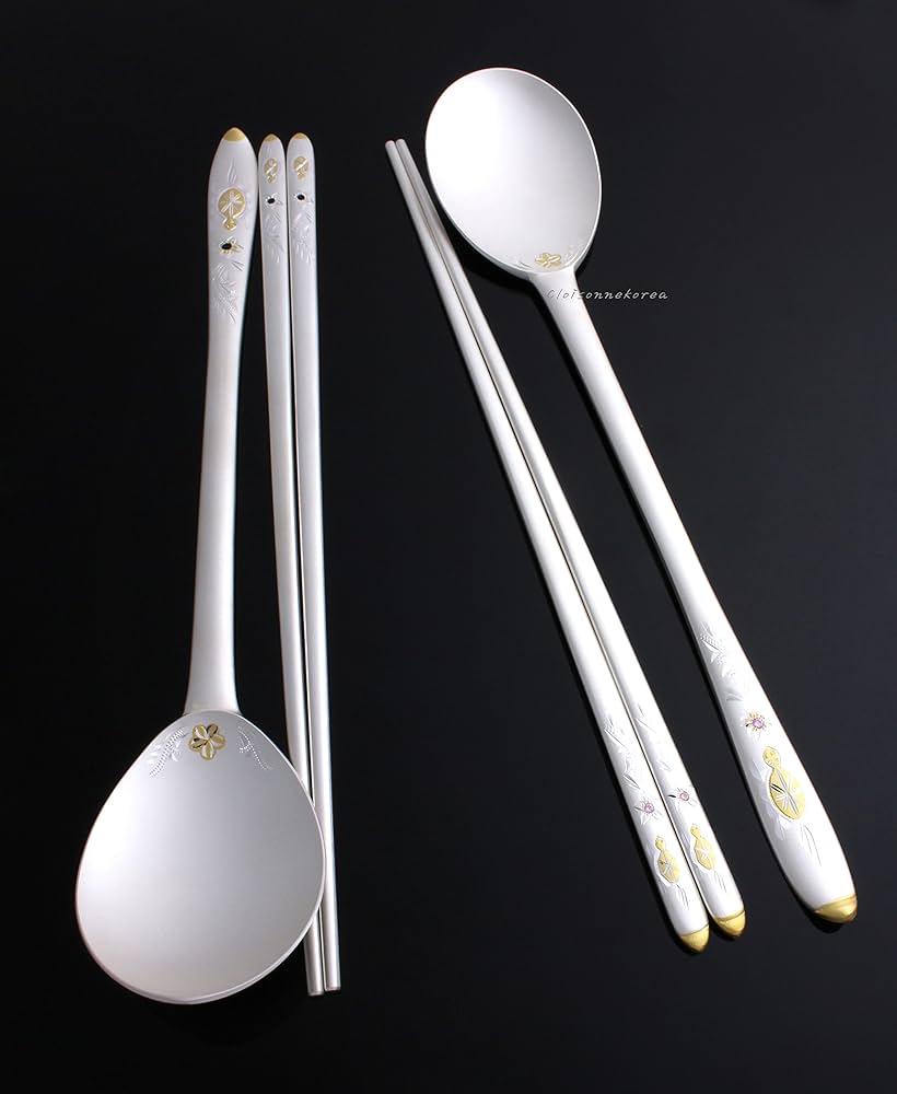 Amazon | スプーン 箸 セット シルバー 七宝焼 純銀99% 金18K 韓国風