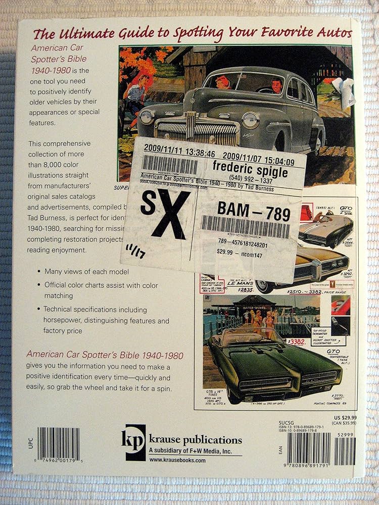 Amazon | American Car Spotter's Bible 1940-1980 | Burness, Tad