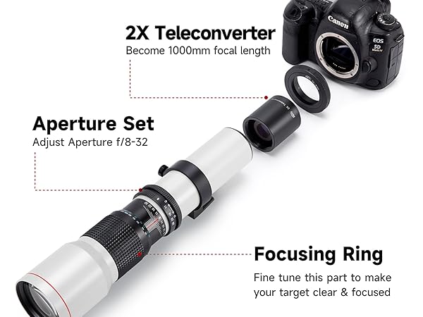 Amazon.com : JINTU 500-1000mm f/8 Manual Telephoto Lens + T-Mount