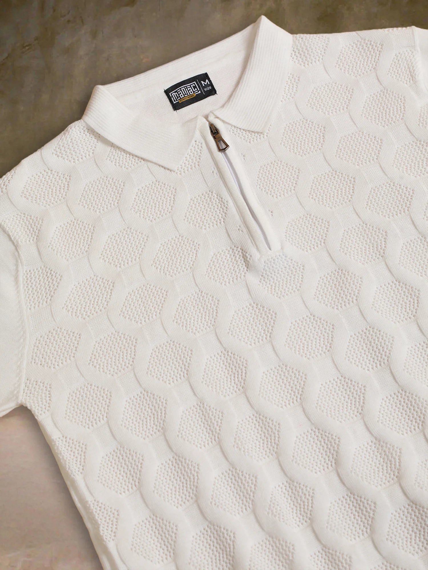 Diamond Knit White Slim Half Sleeve Polo T-Shirt – ManiacLife.com