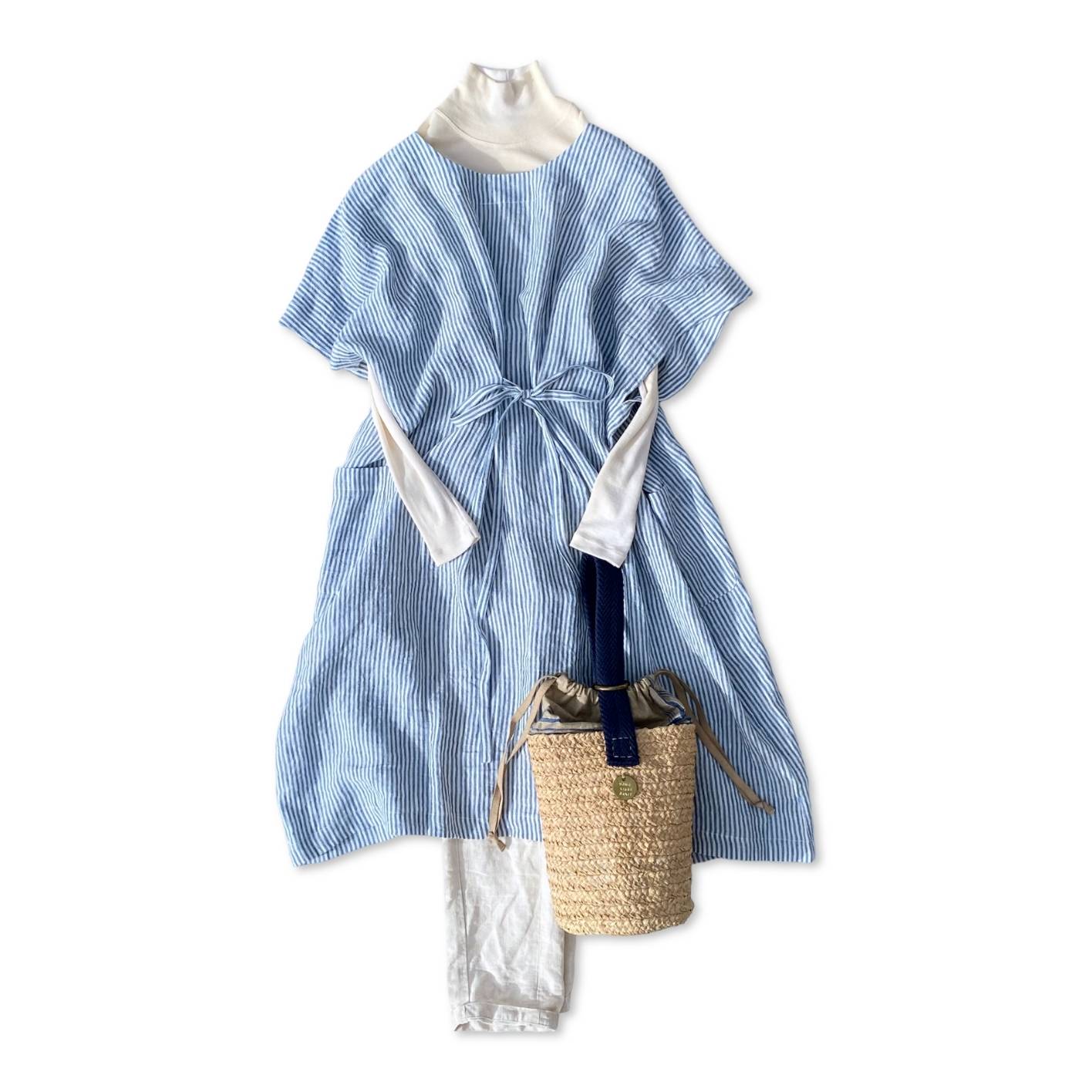 NON-SLEEVE / blue stripe linen｜割烹着kapoc（カポック）公式