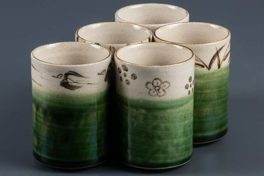 作家物】 幸兵衛窯 織部湯呑 5客セット 共箱 12649 | すべての商品