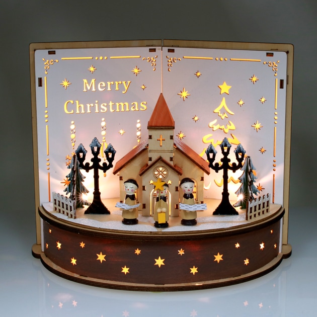 LEDウッド聖歌隊ブック型置物 （50640）（いのちのことば社・オリーブ