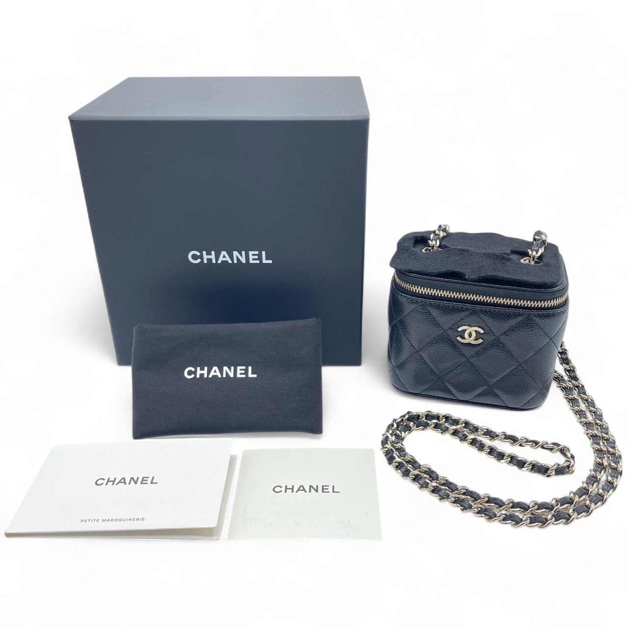 シャネル バニティ 10 ブラック キャビアスキン ゴールド金具