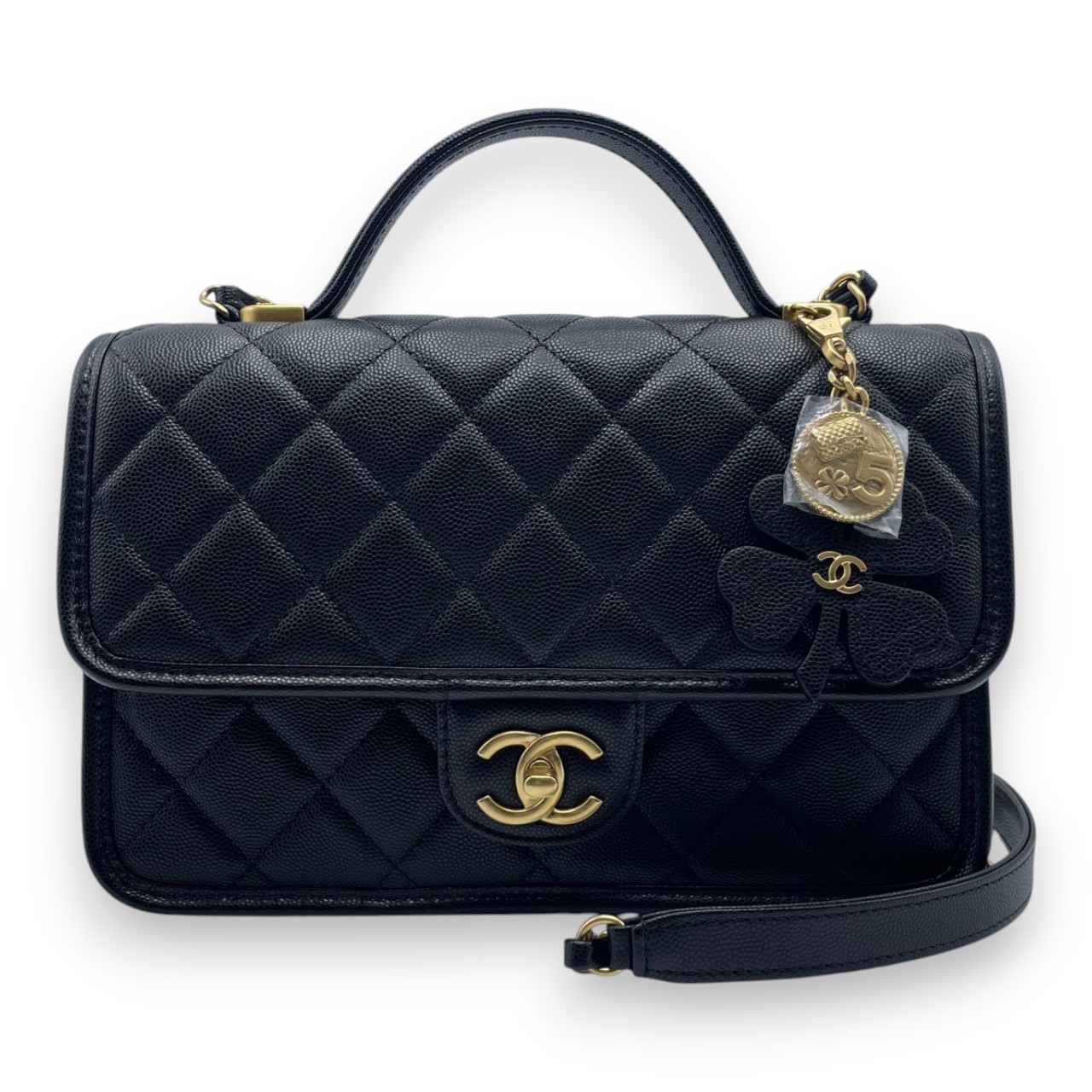 シャネル トップハンドル フラップバッグ クローバーチャーム 25