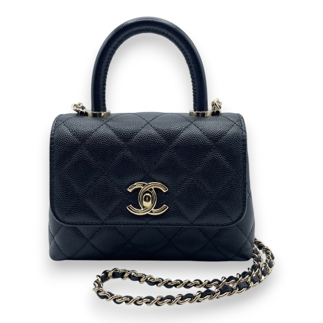 シャネル ココハンドル ミニクラッチ W16 ブラック キャビアスキン