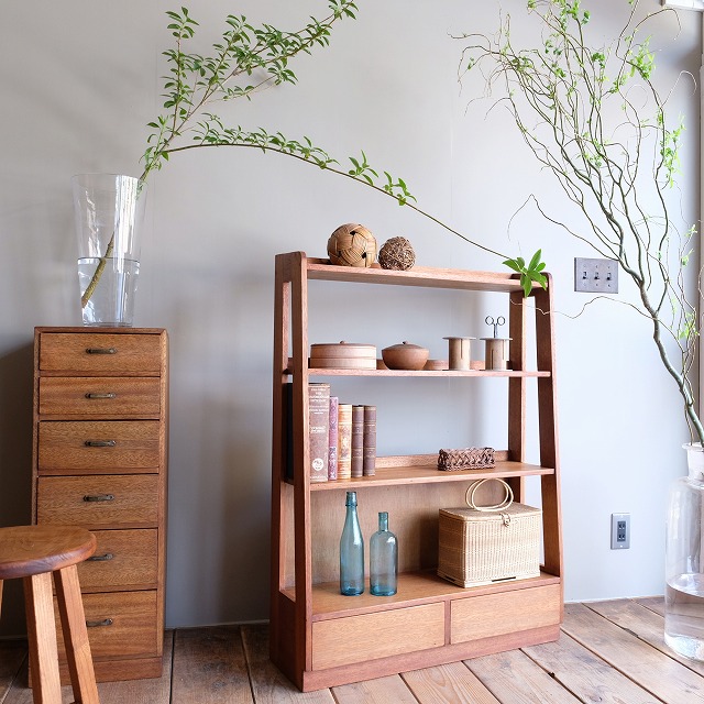 引き出し付き本棚 斜め棚｜古家具,棚類｜古家具・アンティーク家具 R