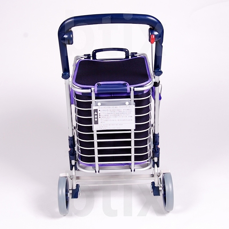超売れ筋】ブレーキ付きアルミワイヤーカート メッシュ紺 ｜ シルバー