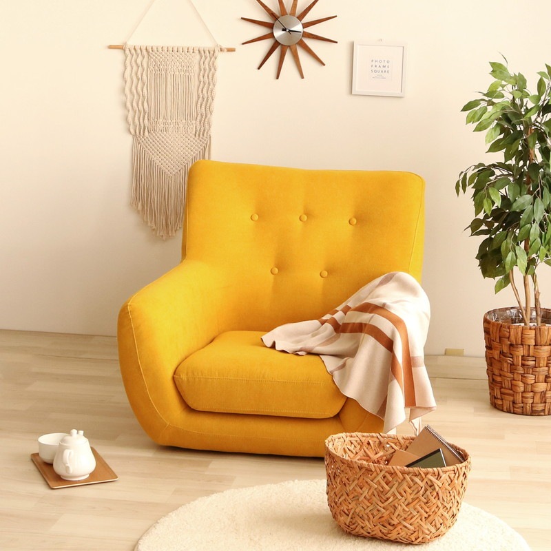 IKEA イエロー ハイバック 1人掛けソファ オットマン付き10/8まで限定