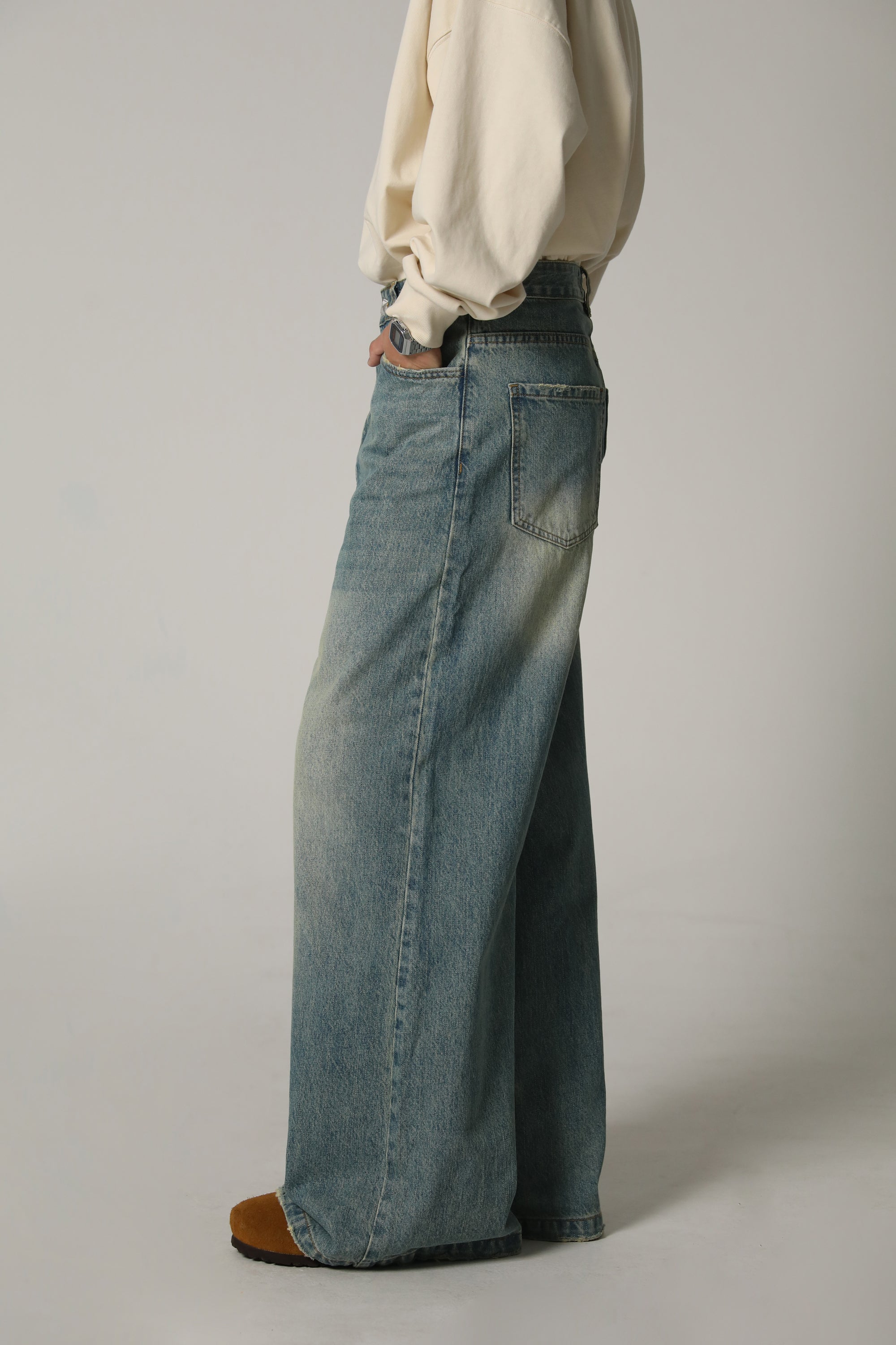 サイドベルト ワイドフレアデニムパンツ NZK6069【MASONPRINCE