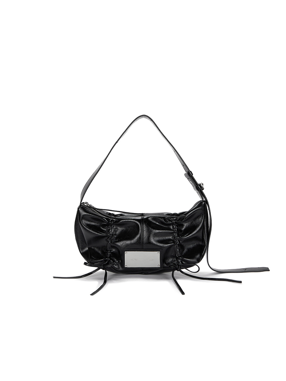 HALF SHIRRING RIBBON ROUND BAG IN BLACK – Matin Kim