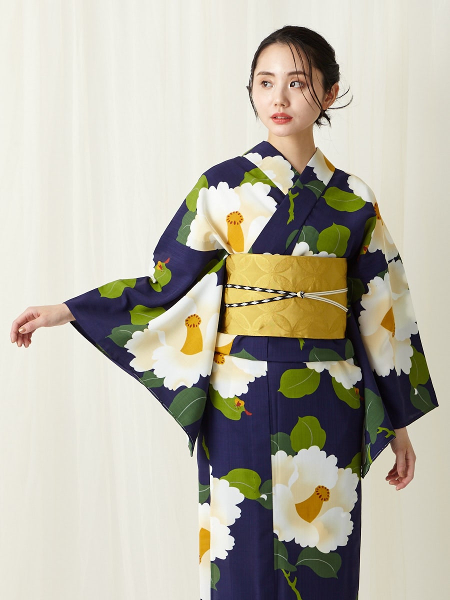 浴衣単品「椿オーバジーン」(FREE ロイヤルブルー): ふりふ ｜ミマツ