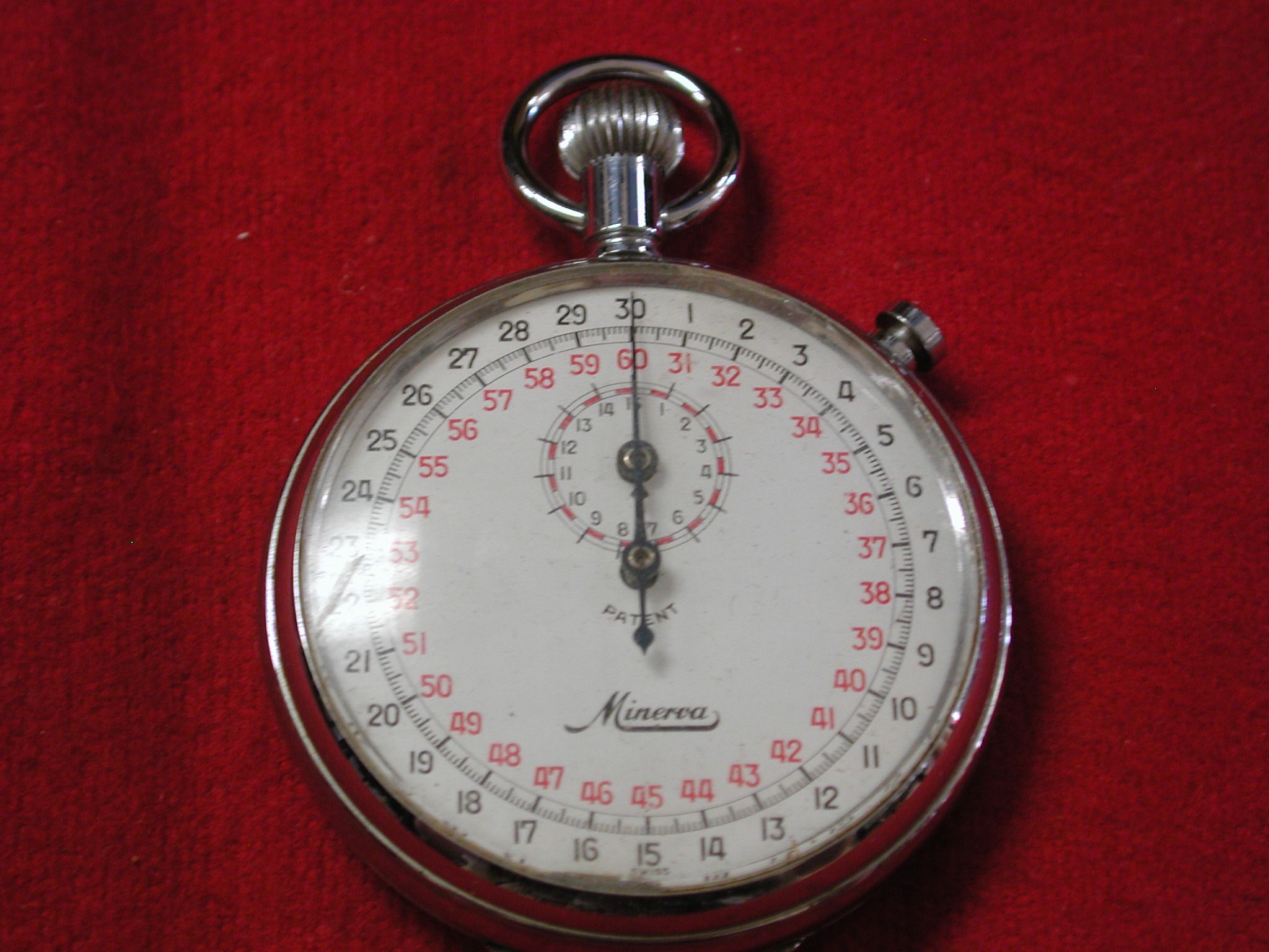 Swiss Minerva 1/10 second Stop watch 50mm 7 Jewels runs well