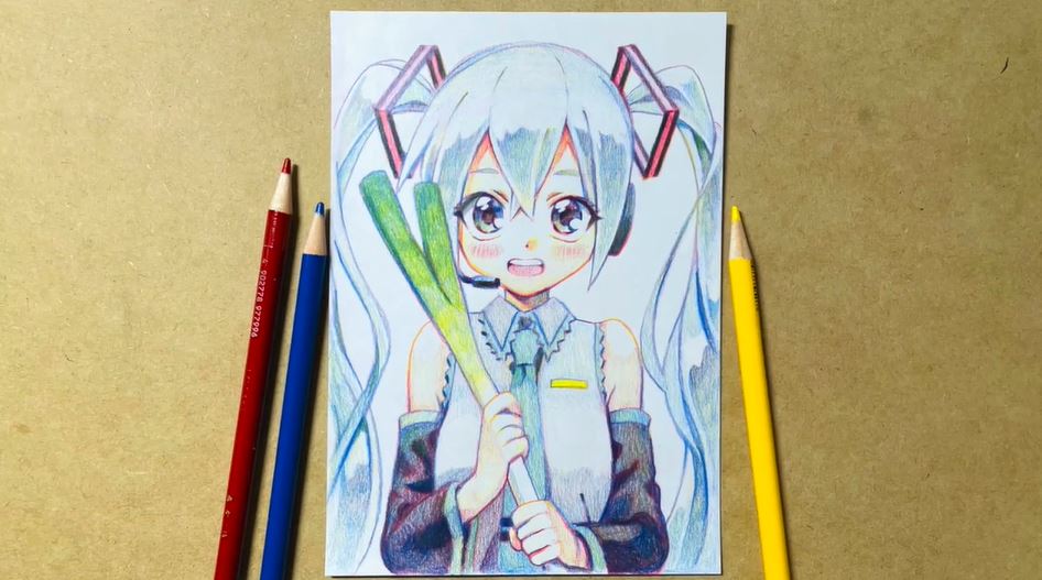 初音ミクを色鉛筆で描いてみた！ “3原色だけ”で仕上げた色鮮やかな笑顔