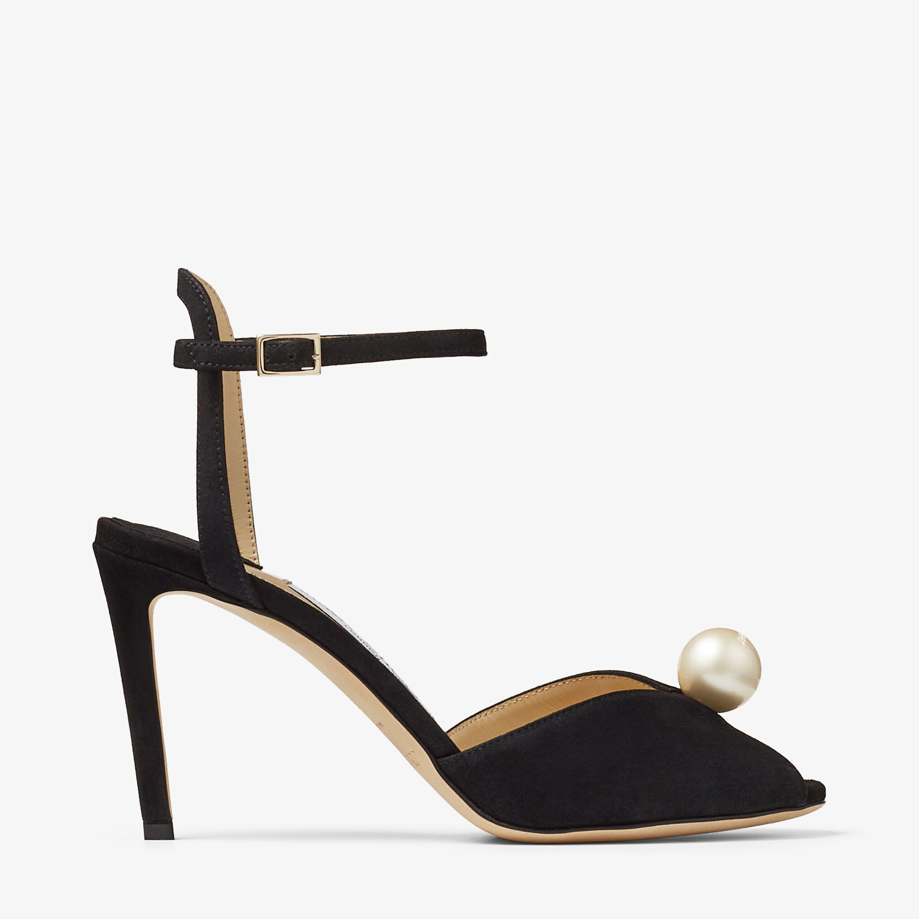 SACORA 85 | Black Suede Sandals with Pearl Embellishment | Summer