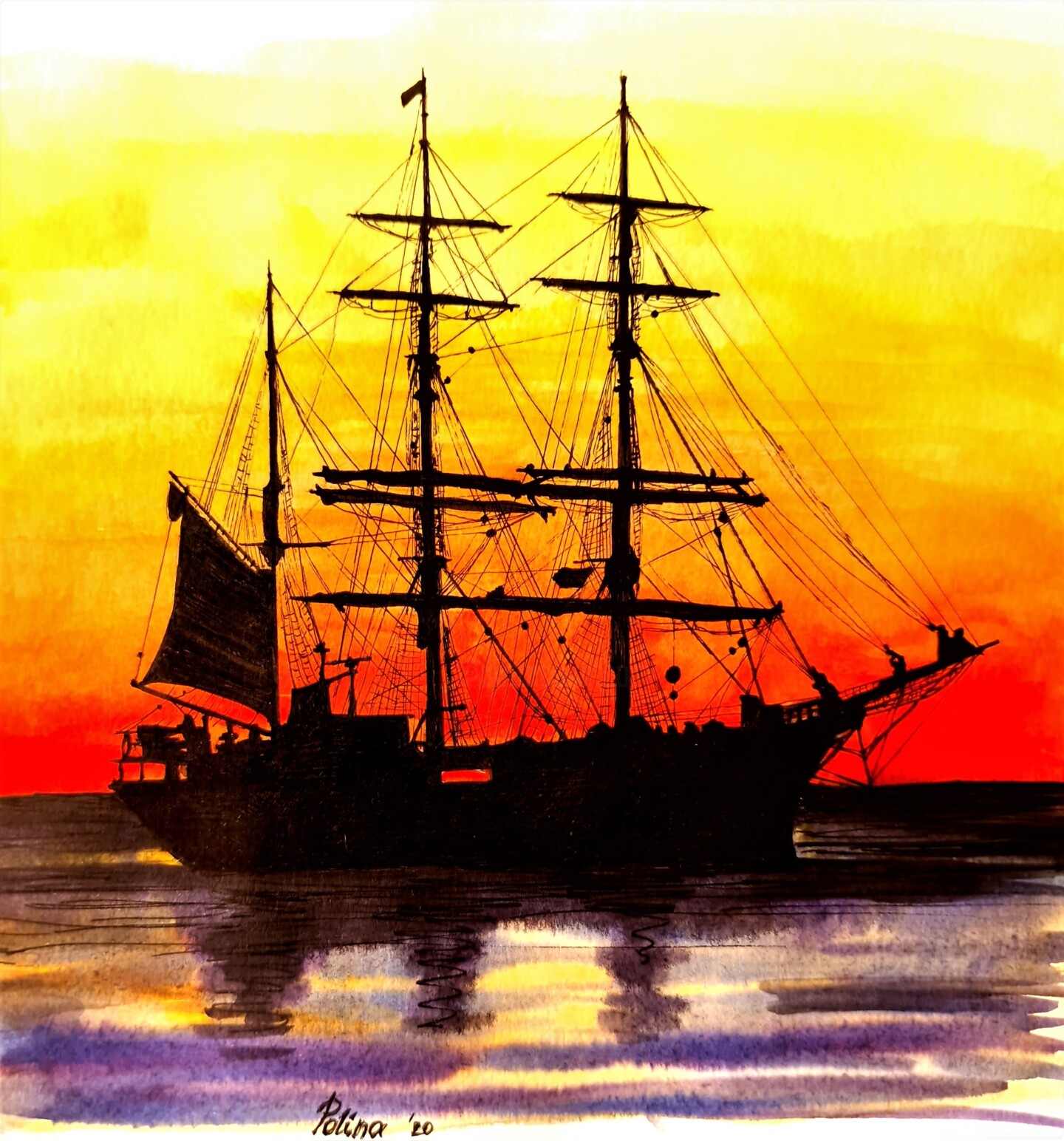Pirate Ship, Painting by Polina Turgunova | ArtMajeur