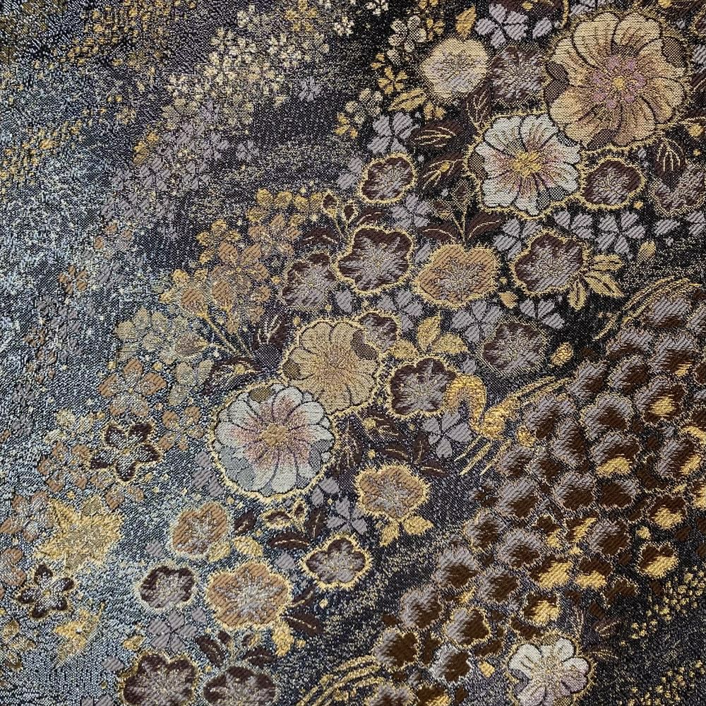 中古）袋帯 黒 フォーマル セミフォーマル 六通 金糸 銀糸 辻が花