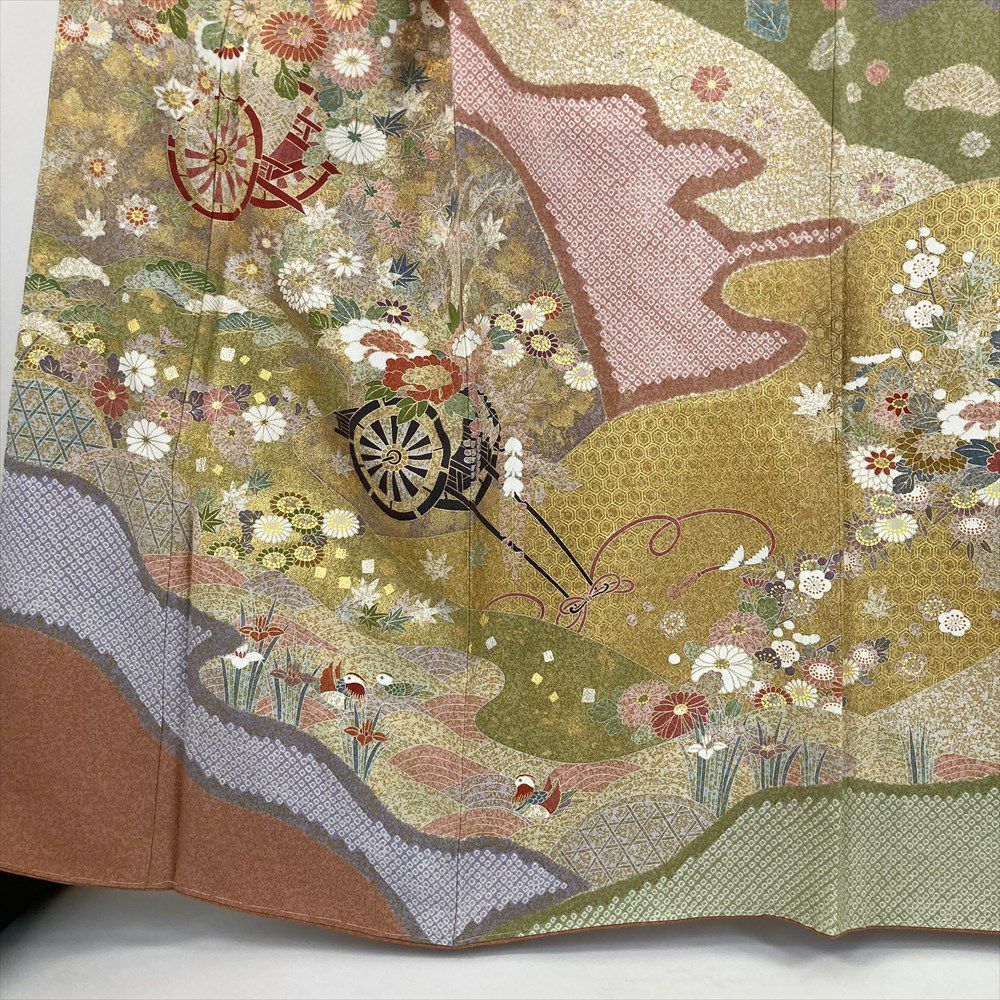 中古） 特撰京友禅 松井青々 訪問着 ピンク 珊瑚色 マルチカラー セミ