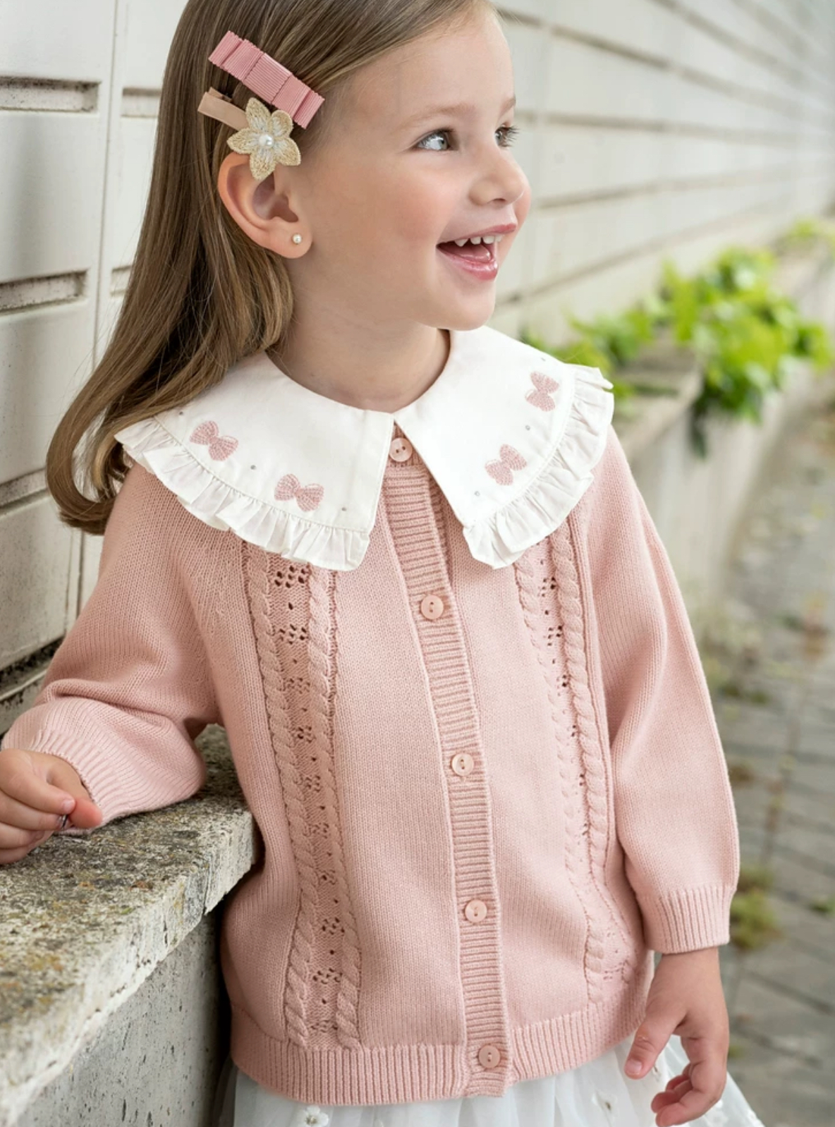 mini closet / リボンフリル襟付きニットカーディガン DB3241579