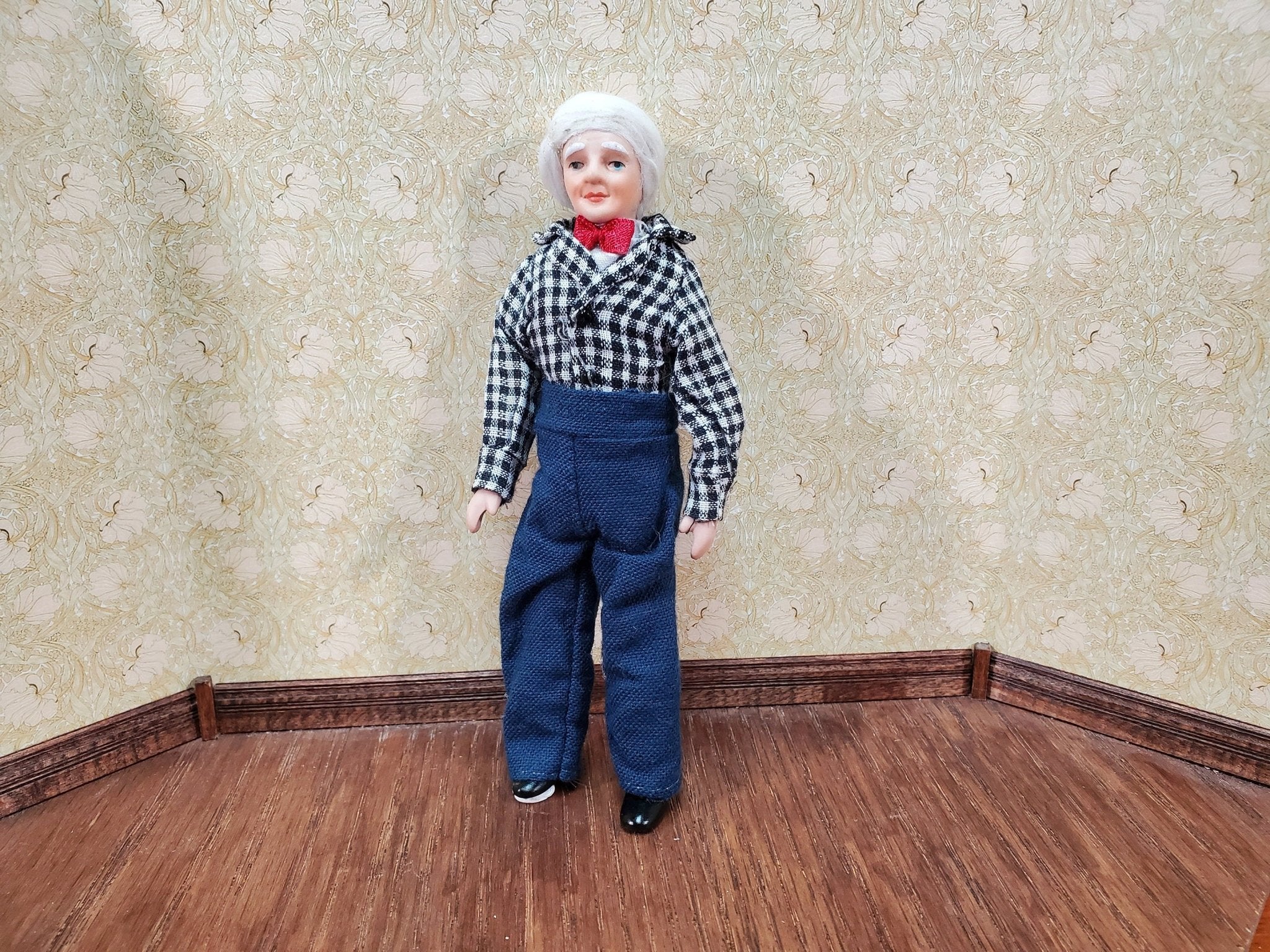 Dollhouse Grandpa Grandfather Porcelain Doll Poseable 1:12 Scale