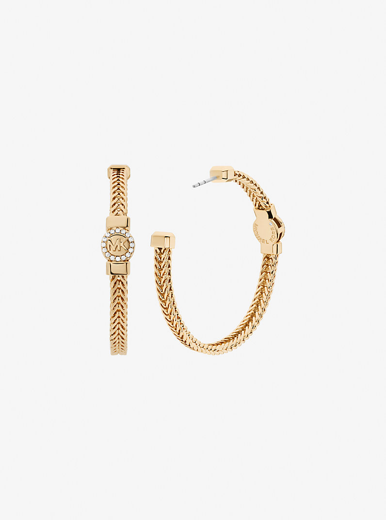 Pavé Logo Foxtail Chain Hoop Earrings in GOLD - Sale | Michael
