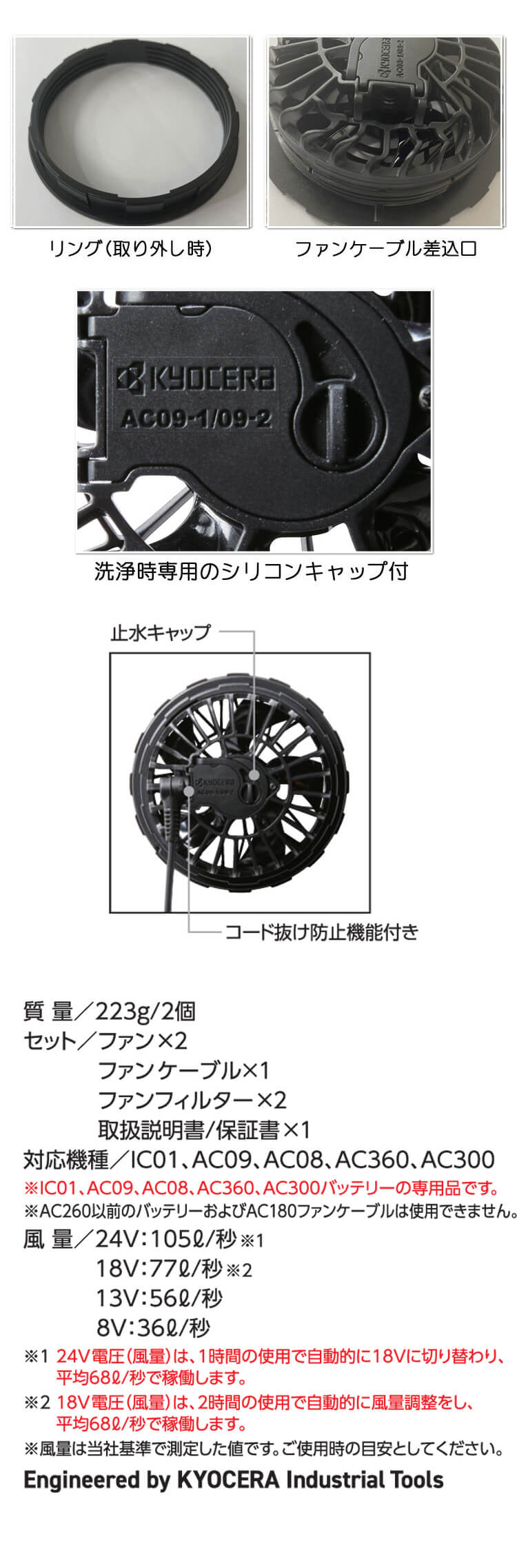 AC09+AC09-2 バートル BURTLE カラーファン+新型24Vバッテリセット