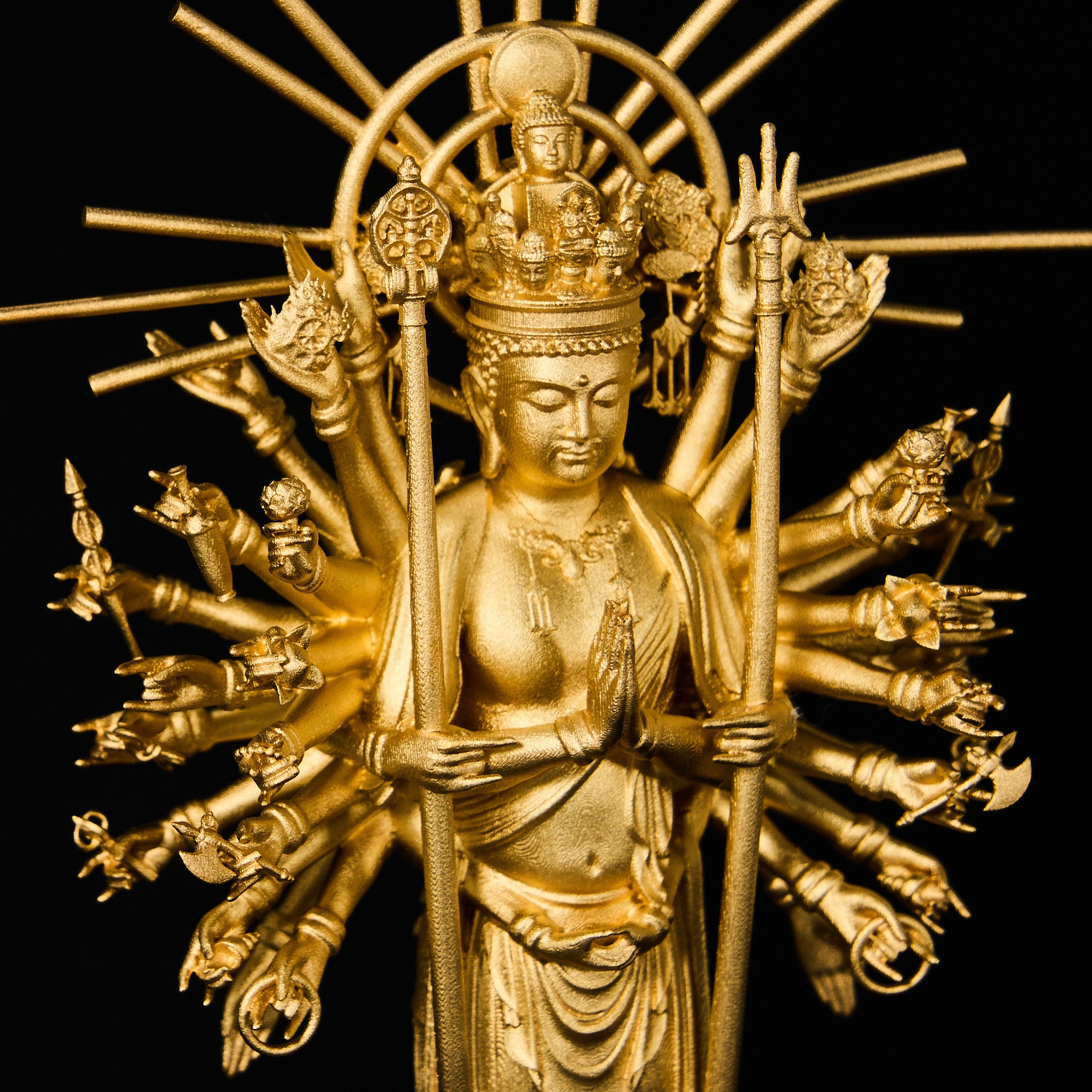 h*k様 八臂十一面塗金観音立像 古銅製 清時代 古董 重約1100克 h*k様