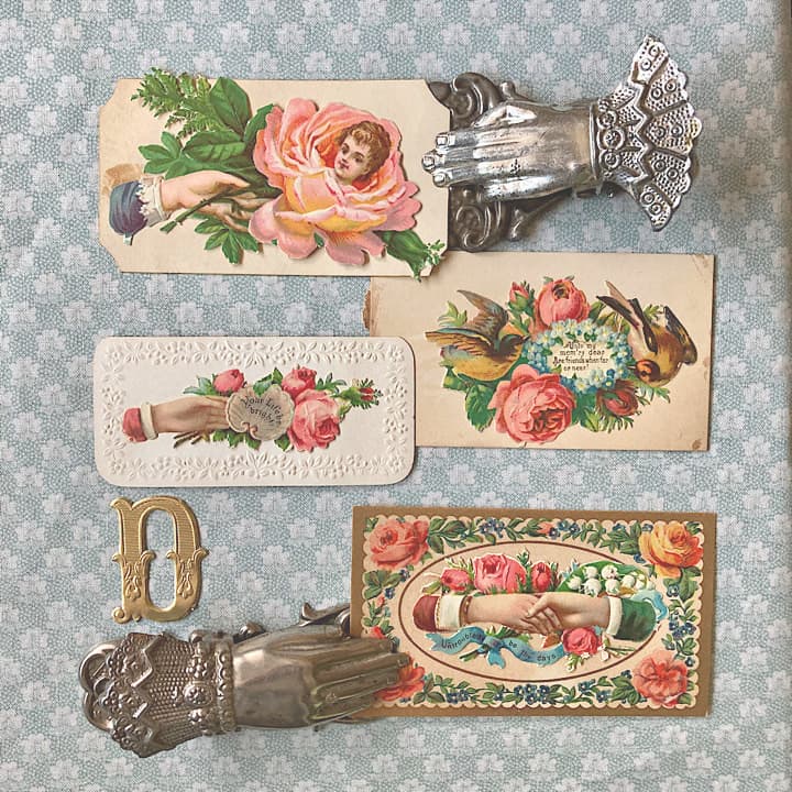 07D二羽の小鳥と花輪、貝殻とピンクのバラのヴィクトリアン