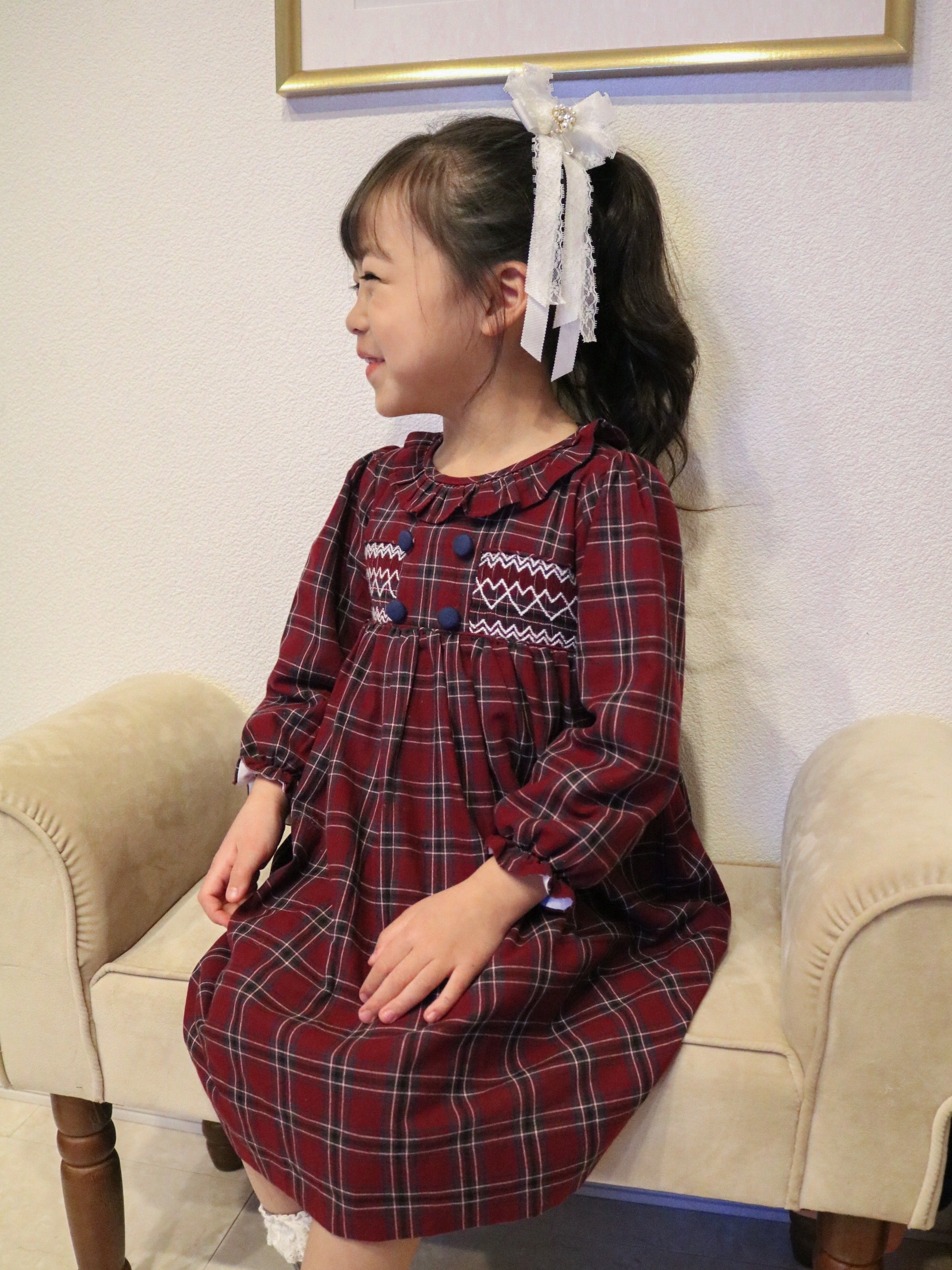 missy'sオリジナル ハートスモッキングワンピース 女の子 チェック