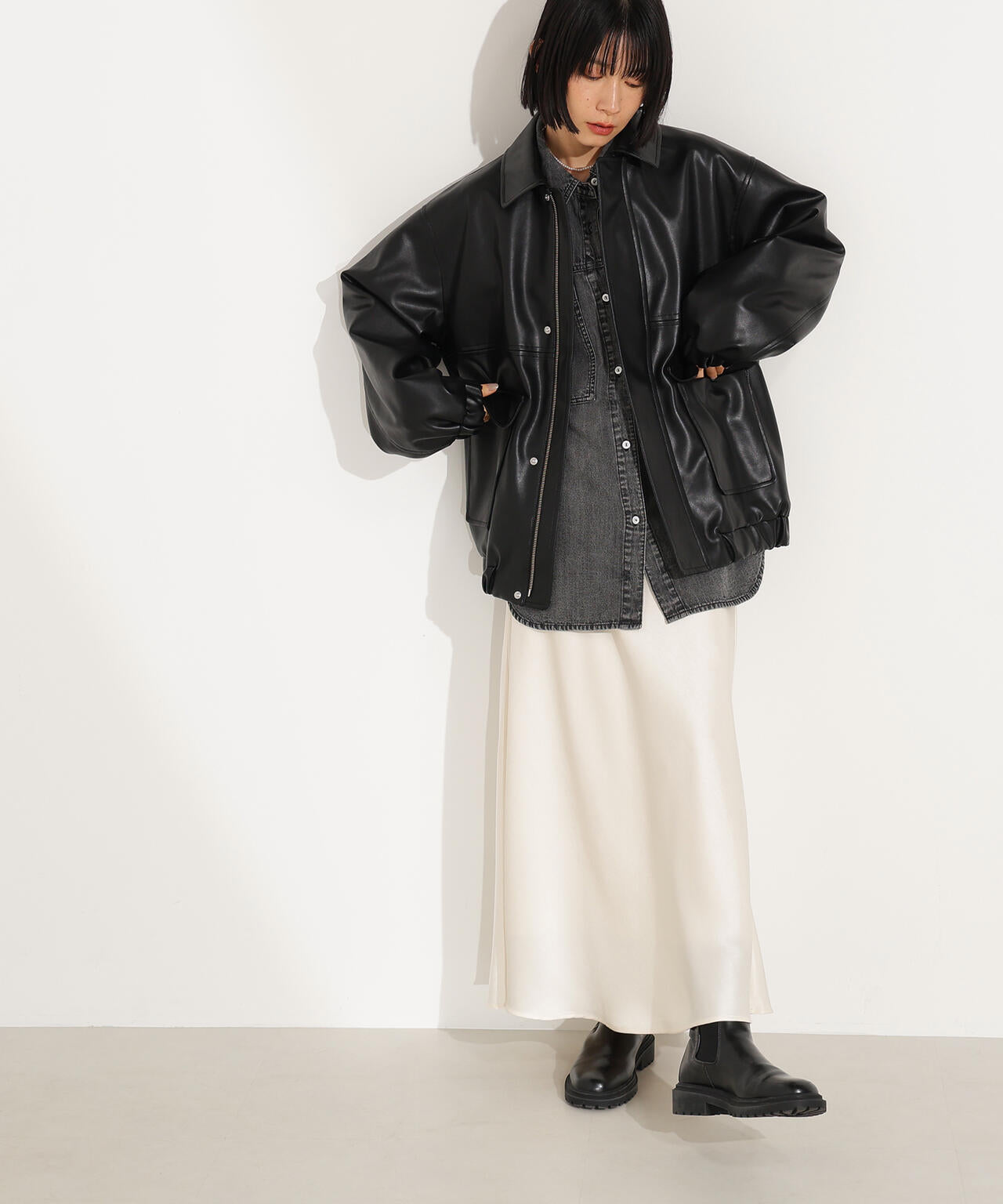 フェイクレザーステンカラーブルゾン | N. Natural Beauty Basic