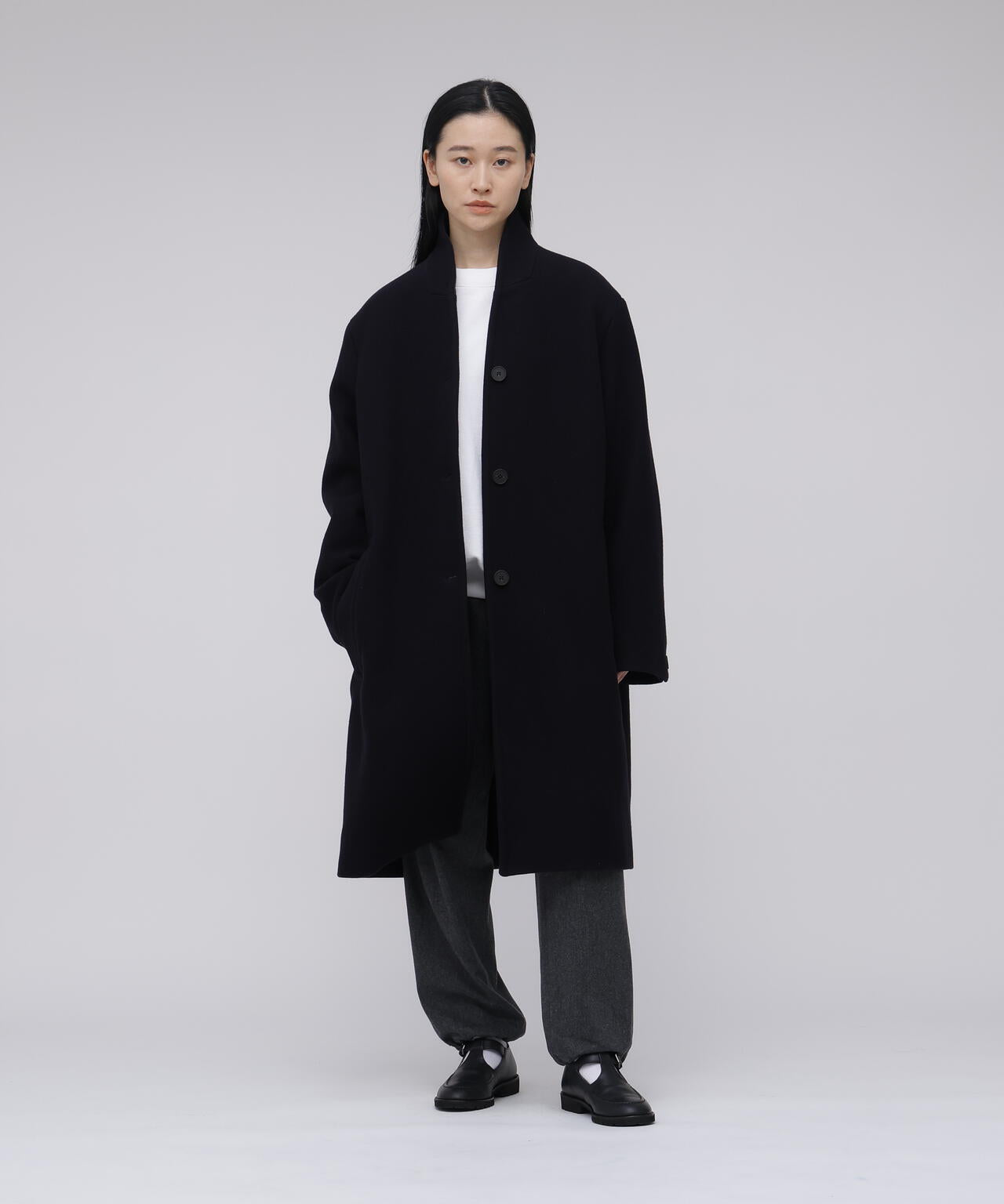 STUDIO NICHOLSON / DOUBLE WOOL CASHMERE RAISED COLLAR COAT | THE