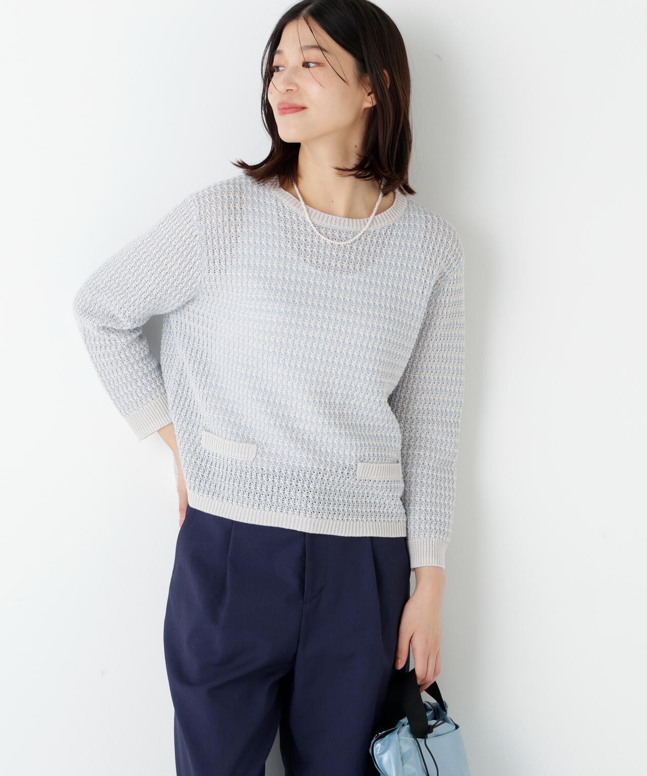 名品 / 洗える》ミドルゲージ ギマ ミックスニットプルオーバー