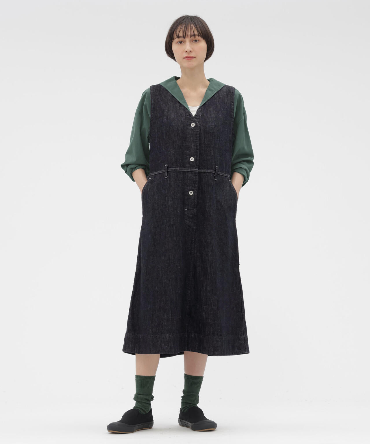 CANTON BLACK LIGHT DENIM DRESS | MARGARET HOWELL（マーガレット