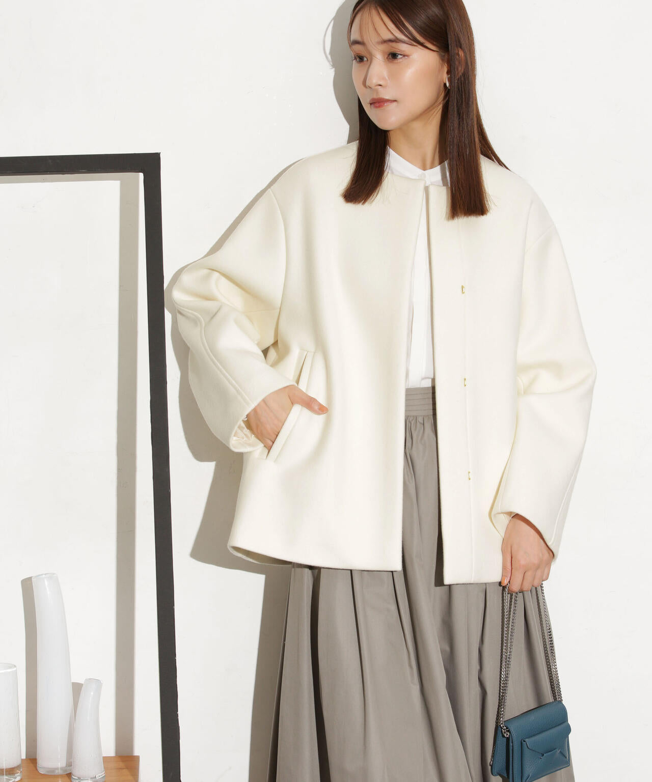 ハミルトンラムズウールノーカラーショートコート | NANO universe