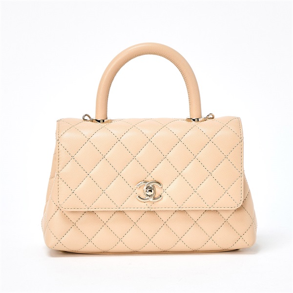 CHANEL ココハンドル XS ハンドバッグ ベージュ ゴールド キャビア